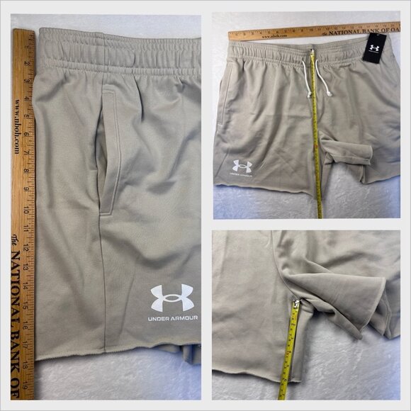 Under Armour Mens Sportstyle Cotton Logo Shorts Khaki Beige 2XL NWT Gym Training - Picture 6 of 8